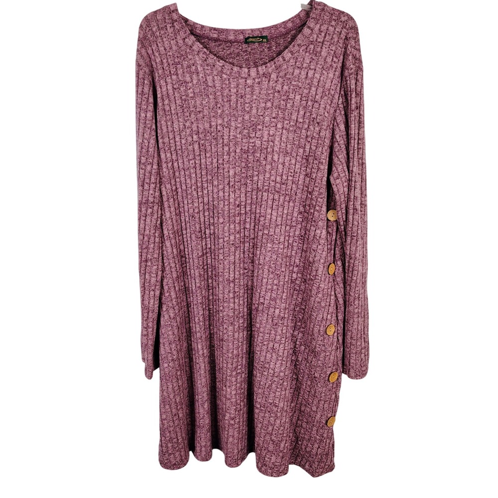 Womens XXL Ofeefan Ribbed Button Side Tunic Purple Marled Knit Boho Gorpcore